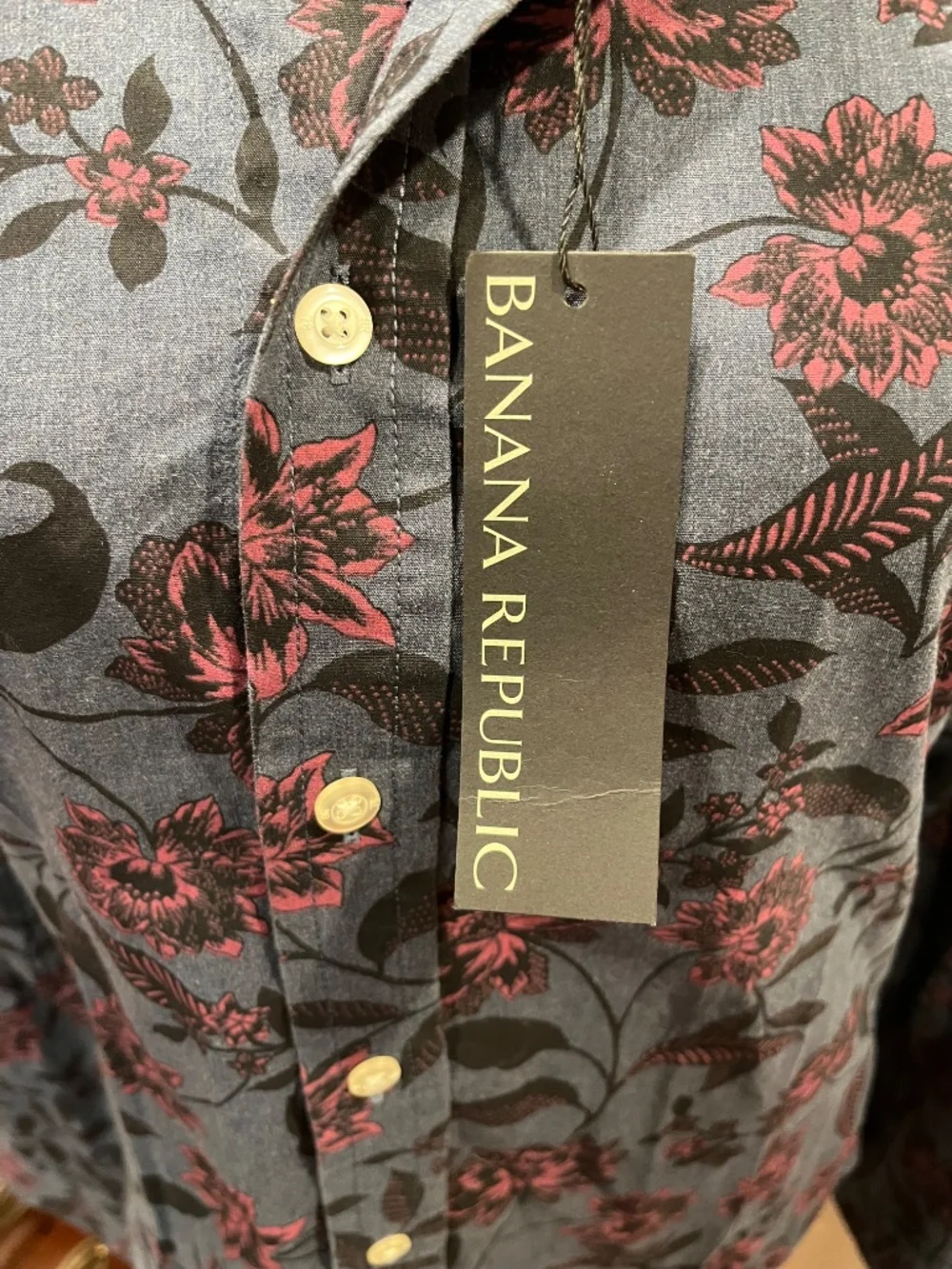 NWT Men’s Banana Republic Dark Blue Floral Print Organic Cotton Button Down S